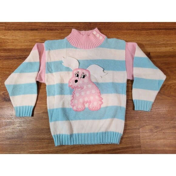 Vintage MiniWaves Retro 1980s Toddler Striped Dog Sweater - Picture 1 of 5